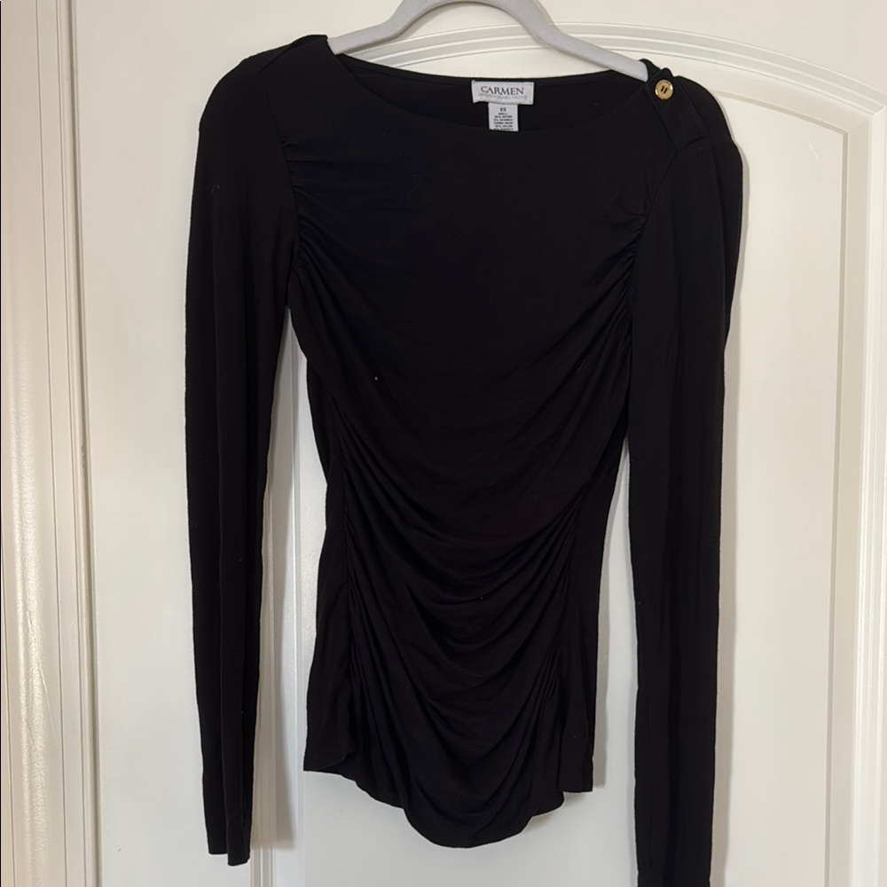 Joan Vass Black Ruched Long Sleeve Top